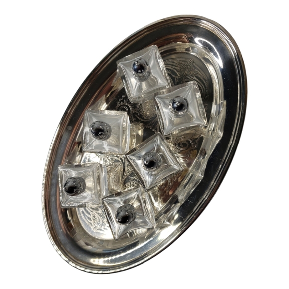 Six Glass Salt & Pepper Shakers Engraved Silver Plate Banquet Wedding Reception - Picture 4 of 6